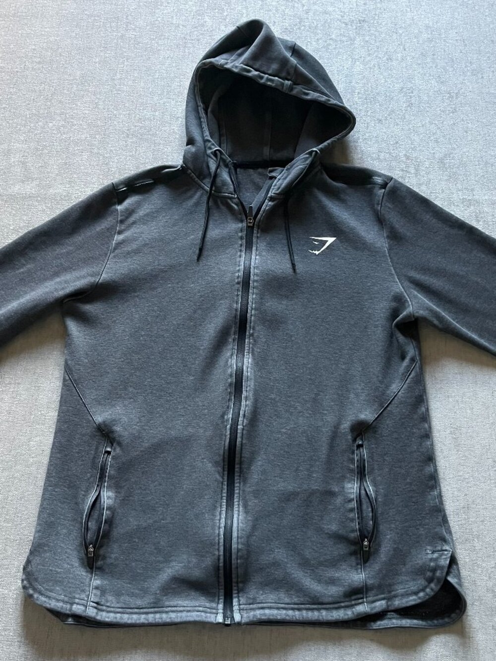 Gymshark Full Zip Hoodie Men L Charcoal Cotton Athletic Gym Workout Sweatshirt